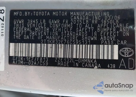 2006 Toyota Corolla Matrix Xr from USA, damaged, VIN 2T1KR32E76C595131